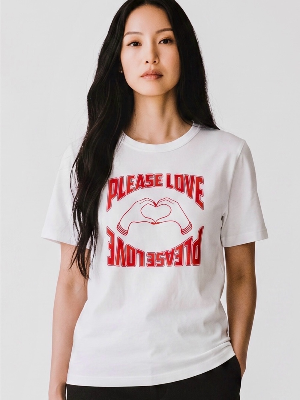 Sandro Paris White 'Please Love' Graphic Tee - Velvet-like Print - Short Sleeve